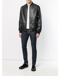 Blouson aviateur en cuir noir Versace Jeans