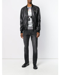 Blouson aviateur en cuir noir Philipp Plein