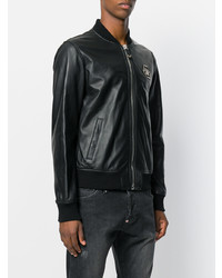 Blouson aviateur en cuir noir Philipp Plein