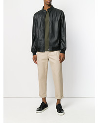 Blouson aviateur en cuir noir Z Zegna