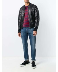 Blouson aviateur en cuir noir Dolce & Gabbana