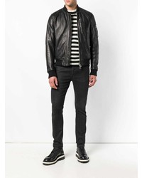 Blouson aviateur en cuir noir Belstaff