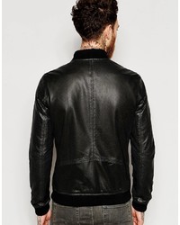 Blouson aviateur en cuir noir Pretty Green