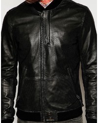 Blouson aviateur en cuir noir Pretty Green