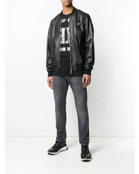 Blouson aviateur en cuir noir Philipp Plein