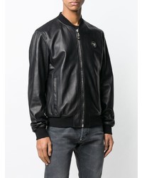 Blouson aviateur en cuir noir Philipp Plein