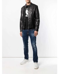 Blouson aviateur en cuir noir Dirk Bikkembergs