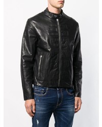 Blouson aviateur en cuir noir Dirk Bikkembergs