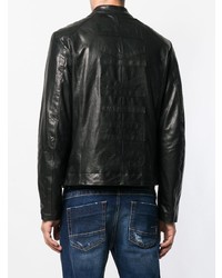 Blouson aviateur en cuir noir Dirk Bikkembergs