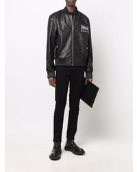 Blouson aviateur en cuir noir VERSACE JEANS COUTURE