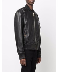 Blouson aviateur en cuir noir VERSACE JEANS COUTURE