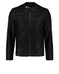 Blouson aviateur en cuir noir New Look