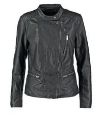 Blouson aviateur en cuir noir Only