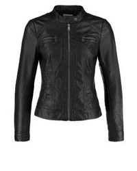 Blouson aviateur en cuir noir Only