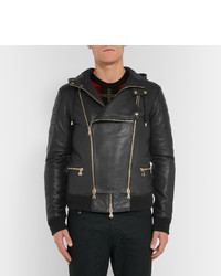 Blouson aviateur en cuir noir Balmain