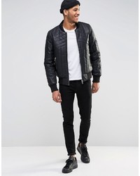 Blouson aviateur en cuir noir Bellfield