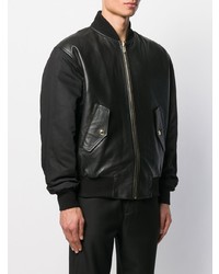 Blouson aviateur en cuir noir VERSACE JEANS COUTURE