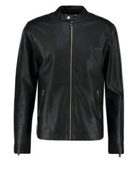 Blouson aviateur en cuir noir Solid