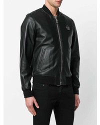 Blouson aviateur en cuir noir Philipp Plein