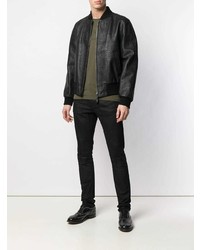 Blouson aviateur en cuir noir Roberto Cavalli