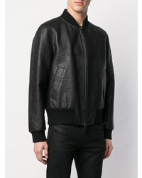 Blouson aviateur en cuir noir Roberto Cavalli