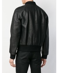 Blouson aviateur en cuir noir Roberto Cavalli