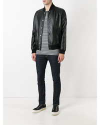 Blouson aviateur en cuir noir Saint Laurent