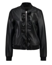 Blouson aviateur en cuir noir Vero Moda