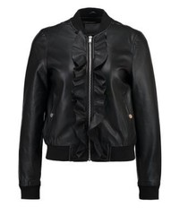 Blouson aviateur en cuir noir Vero Moda