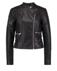 Blouson aviateur en cuir noir Vero Moda