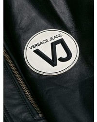 Blouson aviateur en cuir noir Versace Jeans