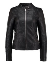 Blouson aviateur en cuir noir Vila