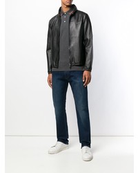 Blouson aviateur en cuir noir Emporio Armani