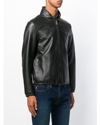 Blouson aviateur en cuir noir Emporio Armani