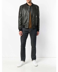 Blouson aviateur en cuir noir Drome