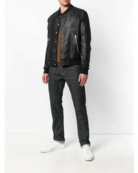 Blouson aviateur en cuir noir Drome