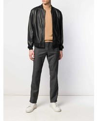 Blouson aviateur en cuir noir Z Zegna