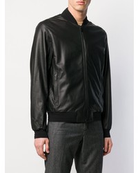 Blouson aviateur en cuir noir Z Zegna