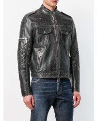 Blouson aviateur en cuir noir DSQUARED2