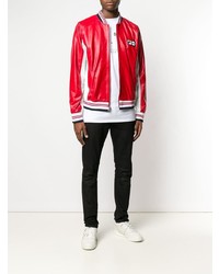 Blouson aviateur en cuir rouge Fila