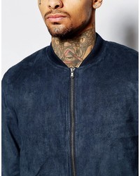 Blouson aviateur en daim bleu marine Asos