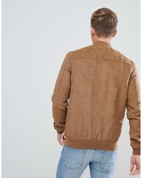 Blouson aviateur en daim marron clair Solid