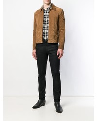 Blouson aviateur en daim marron clair Saint Laurent