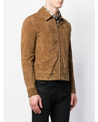 Blouson aviateur en daim marron clair Saint Laurent