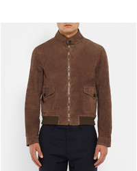 Blouson aviateur en daim marron Gucci