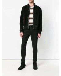 Blouson aviateur en daim noir Saint Laurent