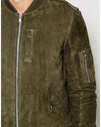 Blouson aviateur en daim olive Asos