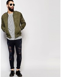 Blouson aviateur en daim olive Asos