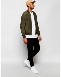 Blouson aviateur en daim olive Asos