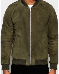 Blouson aviateur en daim olive Asos